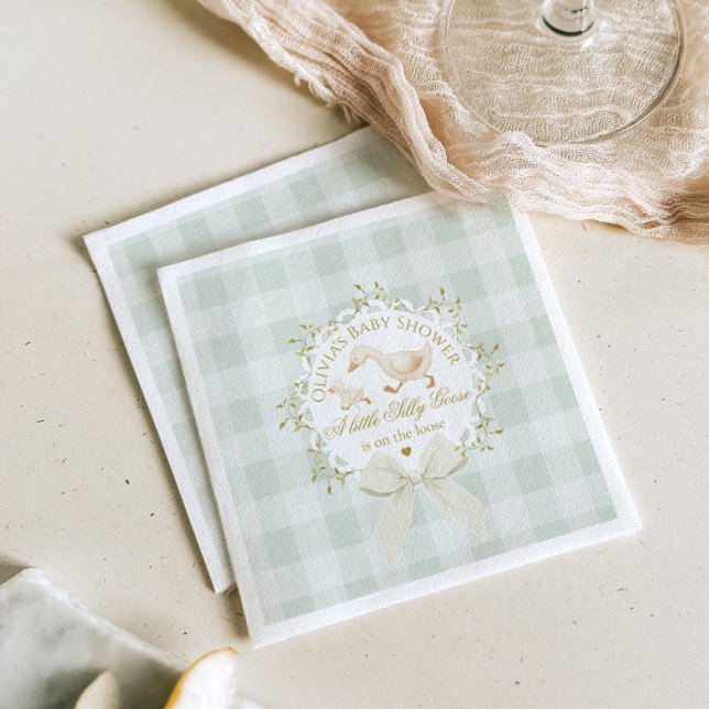 Silly Goose Gender neutral Sage Baby Shower Napkin (Creator Uploaded)