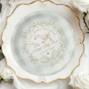 Silly Goose Gender neutral Sage Baby Shower Paper Plate