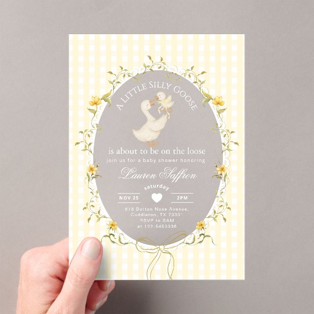 Silly Goose Gender neutral Whimsical Baby Shower Acrylic Invitations (Insitu (Handheld))