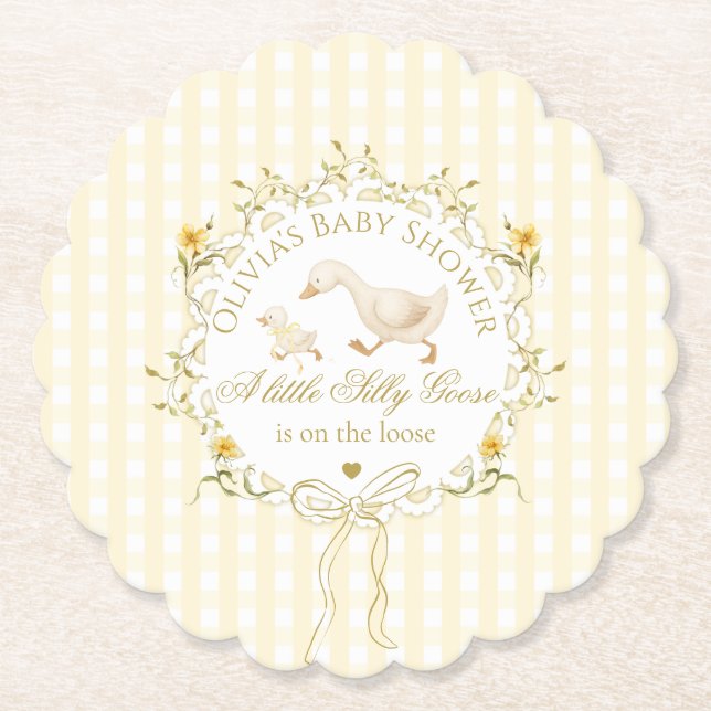 Silly Goose Gender neutral Yellow Baby Shower Paper Coaster (Front)