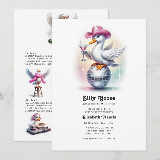 Silly Goose Getting Loose Funny Bachelorette Invitation (Front/Back)