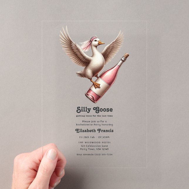 Silly Goose Getting Loose Funny Bachelorette Party Acrylic Invitations (Insitu (Handheld))