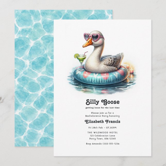 Silly Goose Getting Loose Pool Party Bachelorette Invitation (Front/Back)