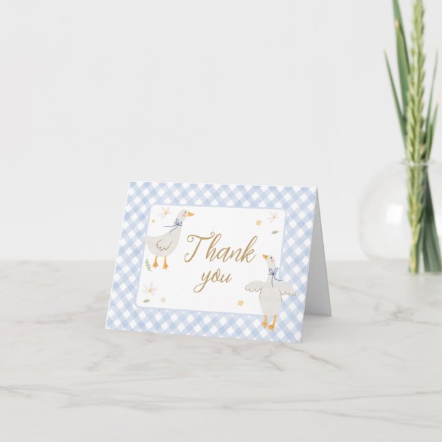Silly Goose Gingham Baby Shower Thank You Card (Front)