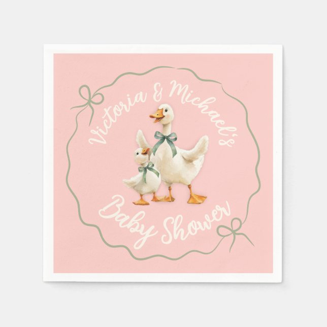 Silly Goose Gingham Bow Baby Shower Napkin (Front)