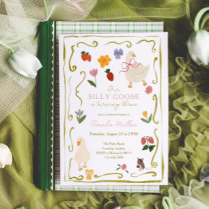 Silly Goose Gingham Cottagecore Birthday Invitation