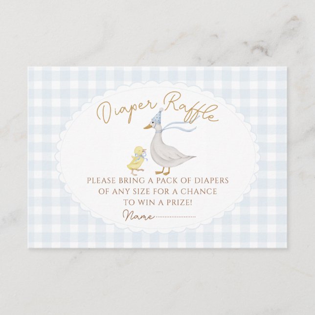Silly Goose Gingham Duck baby showe Enclosure Card (Front)