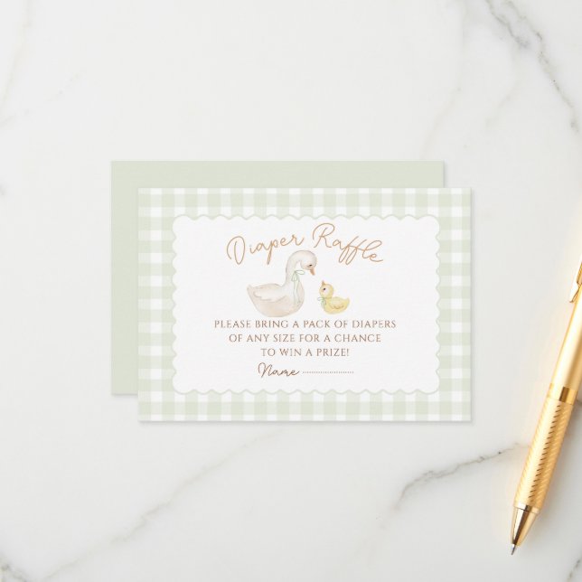 Silly Goose Gingham Duck baby showe Enclosure Card (Front/Back In Situ)