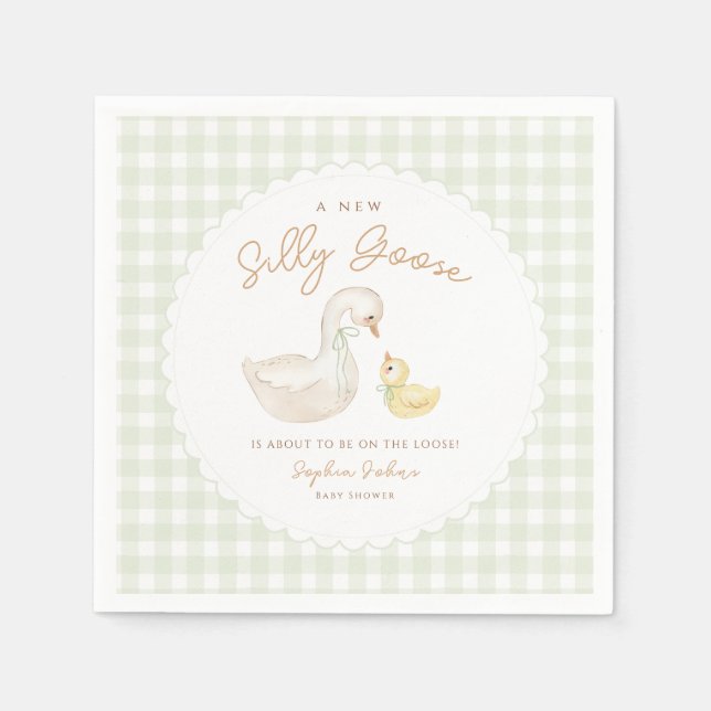 Silly Goose Gingham Duck baby shower  Napkin (Front)