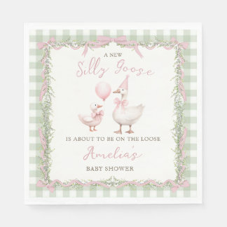 Silly Goose Gingham Duck baby Shower Napkin