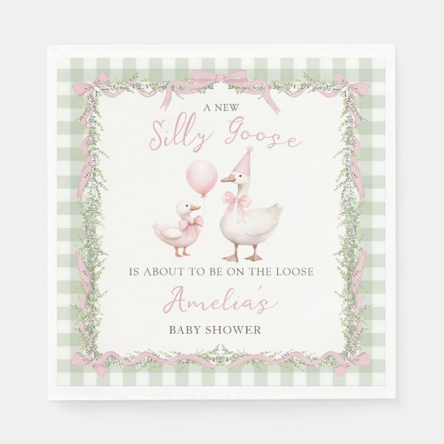 Silly Goose Gingham Duck baby Shower Napkin (Front)