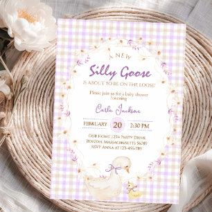 Silly Goose Gingham Duck Girl Baby Shower Invitation