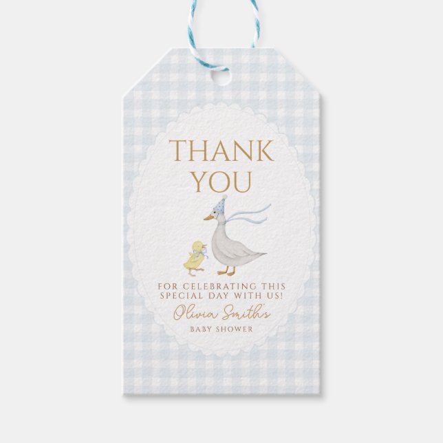 Silly Goose Gingham Duck Thank You baby shower Gift Tags (Front)