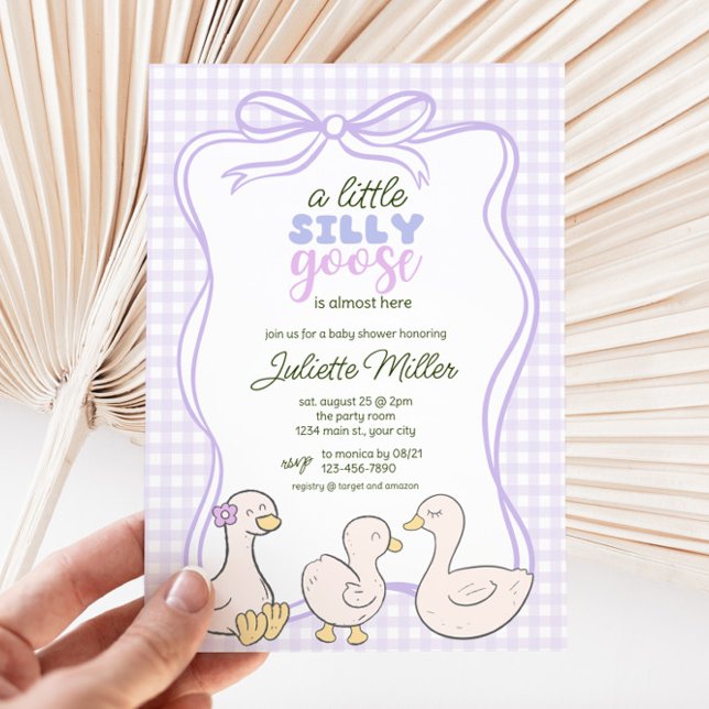 Silly Goose Gingham Gender Neutral Baby Shower Invitation (Silly Goose Gingham Baby Shower Invite)