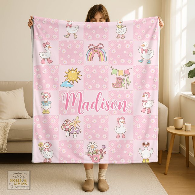 Silly Goose Girl Design Pink  Fleece Blanket (Creator Uploaded)