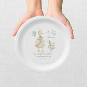 Silly Goose Green Baby Shower Paper Plate
