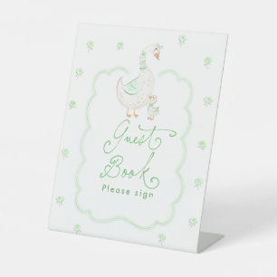 Silly Goose Green Floral Baby Shower Guest Book Pedestal Sign