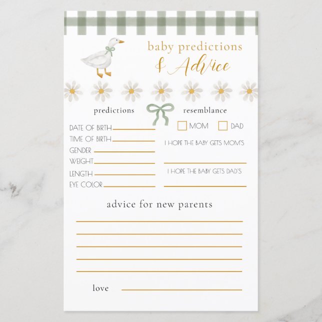 Silly Goose Green Gingham Baby Advice Prediction (Front)