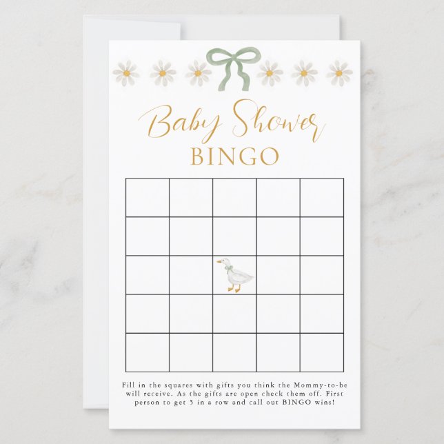 Silly Goose Green Gingham Baby Shower Bingo Game (Front)