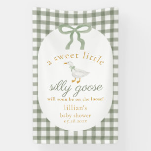 Silly Goose Green Gingham Cottagecore Baby Shower  Banner