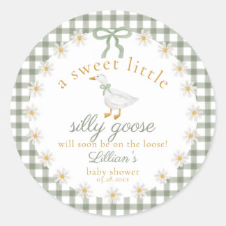 Silly Goose Green Gingham Cottagecore Baby Shower  Classic Round Sticker
