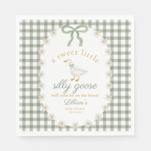 Silly Goose Green Gingham Cottagecore Baby Shower  Napkin