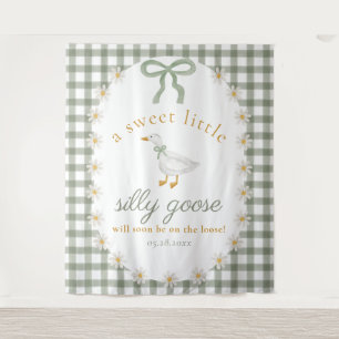 Silly Goose Green Gingham Cottagecore Baby Shower Tapestry