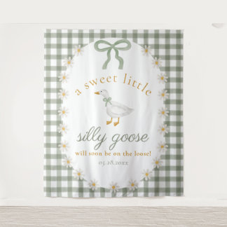 Silly Goose Green Gingham Cottagecore Baby Shower  Tapestry