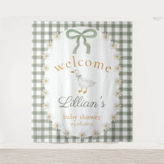 Silly Goose Green Gingham Cottagecore Baby Shower  Tapestry