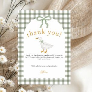 Silly Goose Green Gingham Cottagecore Baby Shower Thank You Card