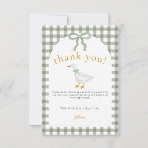 Silly Goose Green Gingham Cottagecore Baby Shower Thank You Card
