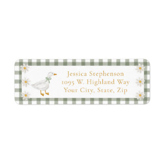 Silly Goose Green Gingham Daisy Return Address Label