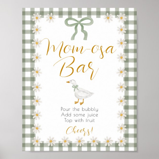 Silly Goose Green Gingham Mimosa Bar Baby Shower  Poster (Front)
