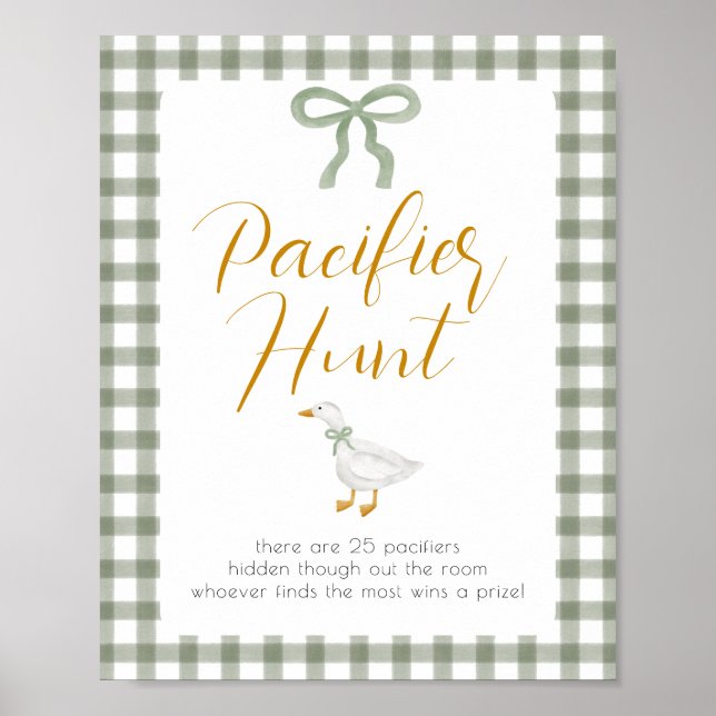 Silly Goose Green Gingham Pacifier Hunt Game Poster (Front)