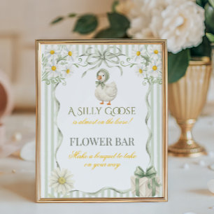 Silly Goose Green Neutral Baby Shower Flower Bar Poster