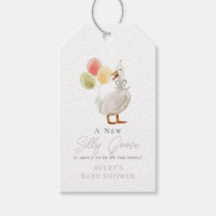 Silly Goose Greige Gingham Baby Shower Gift Tags