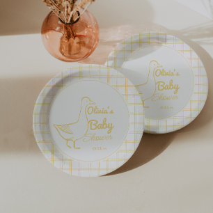 Silly Goose Hand Drawn Neutral Funny Baby Shower Paper Plate