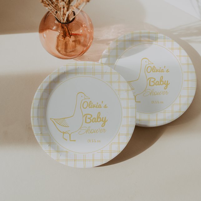 Silly Goose Hand Drawn Neutral Funny Baby Shower Paper Plate (Creator Uploaded)