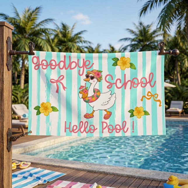 Silly Goose Hello Pool Party Stripes Banner (Creator Uploaded)