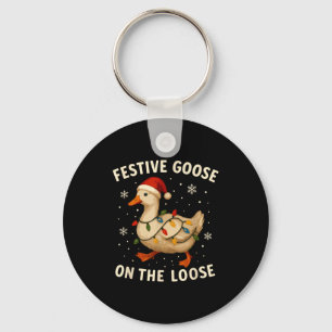 Silly Goose Holiday Christmas Festive Goose On The Key Ring