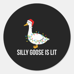 Silly Goose Is Lit Funny Christmas Lights Santa Ha Classic Round Sticker