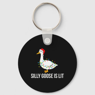 Silly Goose Is Lit Funny Christmas Lights Santa Ha Key Ring