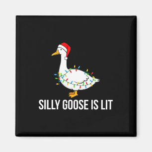 Silly Goose Is Lit Funny Christmas Lights Santa Ha Magnet