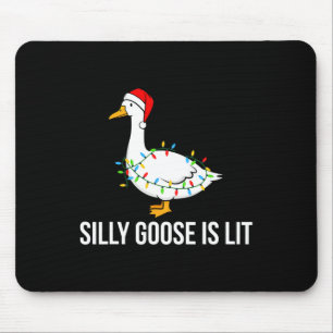 Silly Goose Is Lit Funny Christmas Lights Santa Ha Mouse Pad