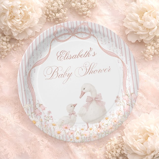 Silly Goose Lace Wildflower Pink Baby Shower Paper Plate (Creator Uploaded)
