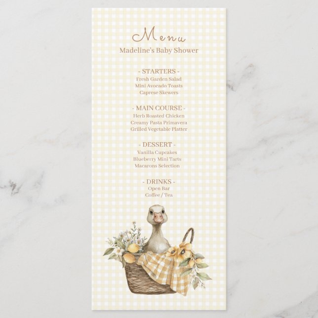 Silly Goose Lemon Baby Shower  Menu (Front)