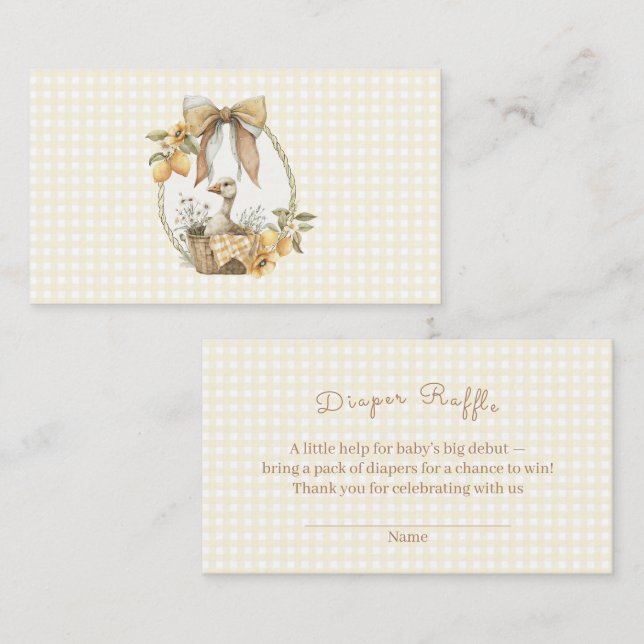 Silly Goose Lemon Watercolor Diaper Raffle Enclosure Card (Front/Back)