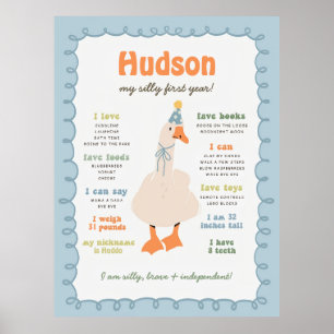 Silly Goose Milestone Board, Printable One Silly Poster