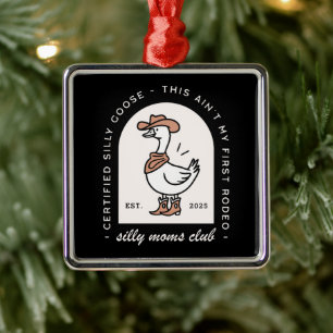 Silly goose mum mama cowgirl cowboy retro black metal ornament