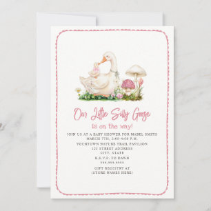Silly Goose Mushroom Mama Pink Floral Baby Shower Invitation